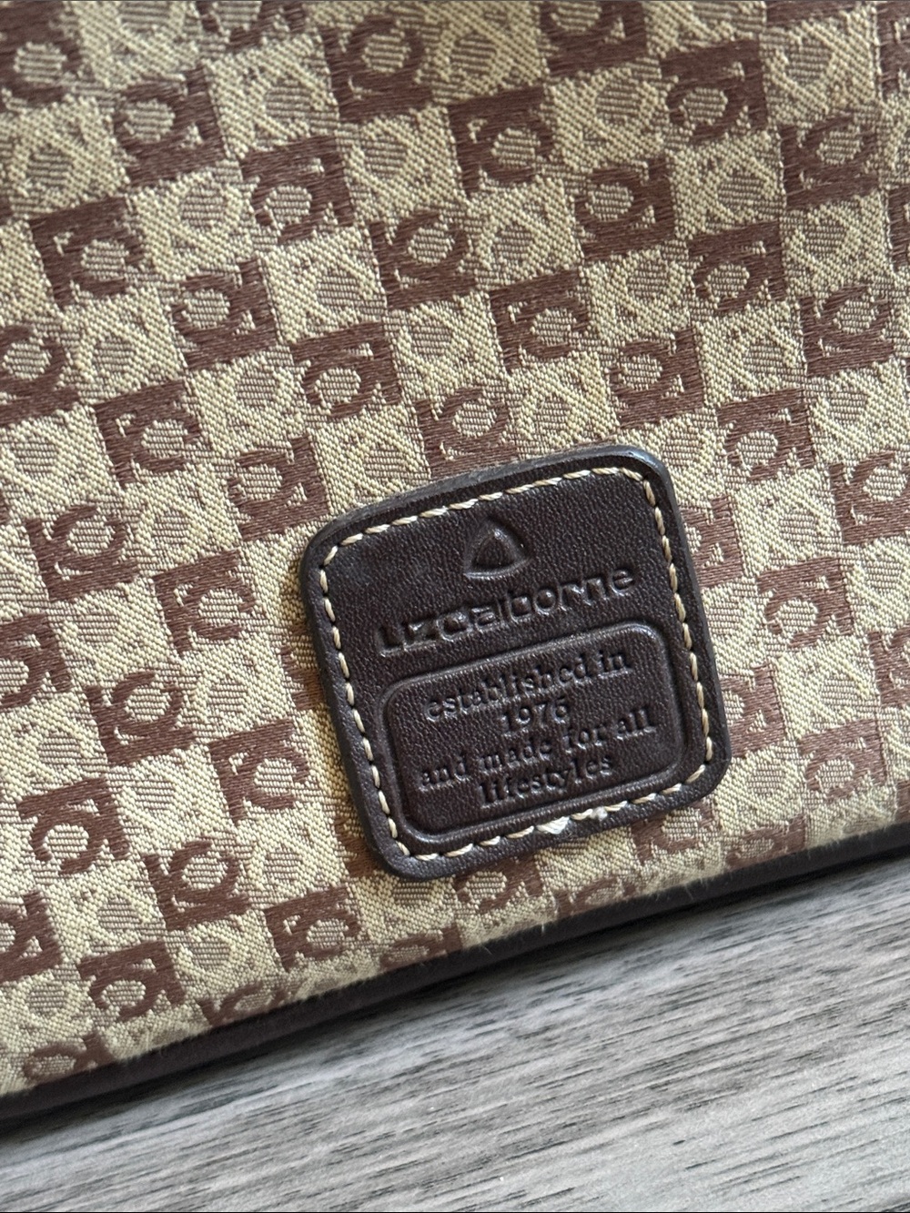 Vintage Liz Claiborne Monogram Shoulder Bag Brown Canvas Y2K Baguette Purse - Picture 3 of 9